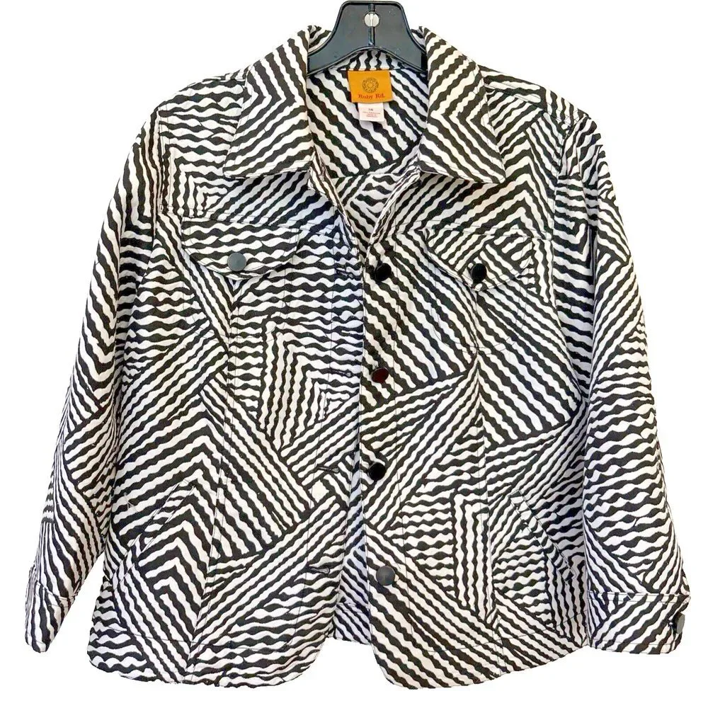 EUC Ruby Road Size 14 Blazer Jacket Black White Wavy Career Zebra Long‎ Sleeves